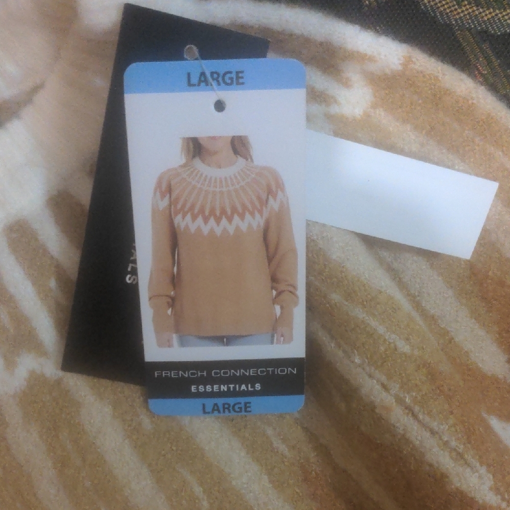 French Connection Women's Camel and White Sweater
